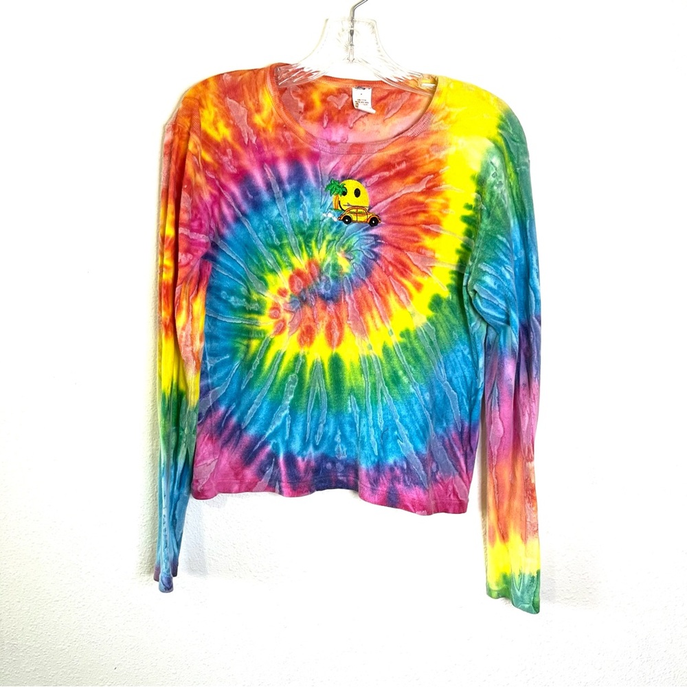 Ragdoll Multicolor Tie-Dye Long Sleeve Tee embroidered sz L cropped slim fit